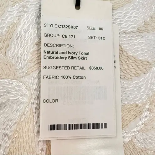 Worth Embroidered Slim Pencil Skirt Women's 6 Cream Ivory 100% Cotton Career NWT White