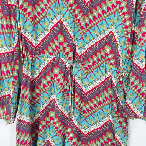 Roper Long Bell Sleeve Southwestern Aztech Chevrom Adjustable Waist Romper Med Blue