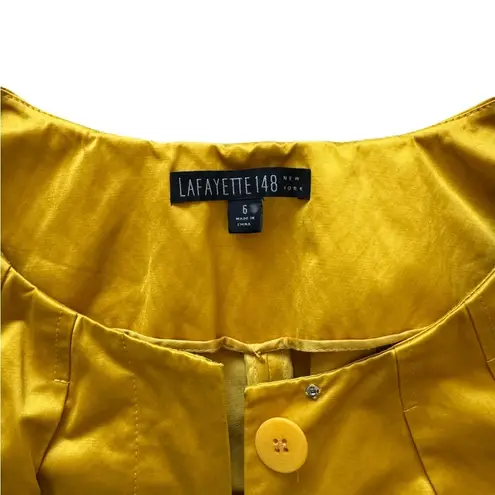 Lafayette 148 Women's Mustard Button-Up Blouse Jacket Size 6 Satin 3/4 Sleeve