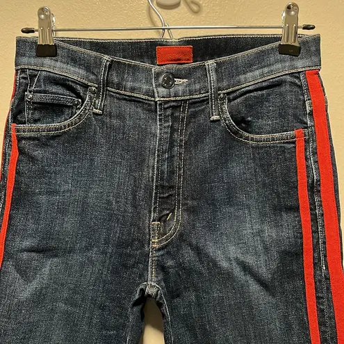 MOTHER Insider Crop Step Fray Speed Red Stripe Racer High Rise Jeans, Size 26 Blue