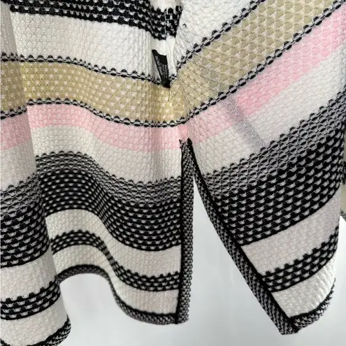 Misook Short Sleeve Stripe Open Jacket in White Pink Size Large