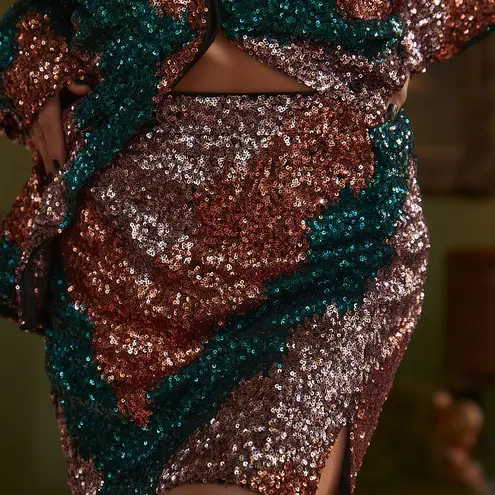 12th Tribe  Genevieve Emerald Multi Sequin Mini Skirt Sz XS Festive Party NEW - Image 10