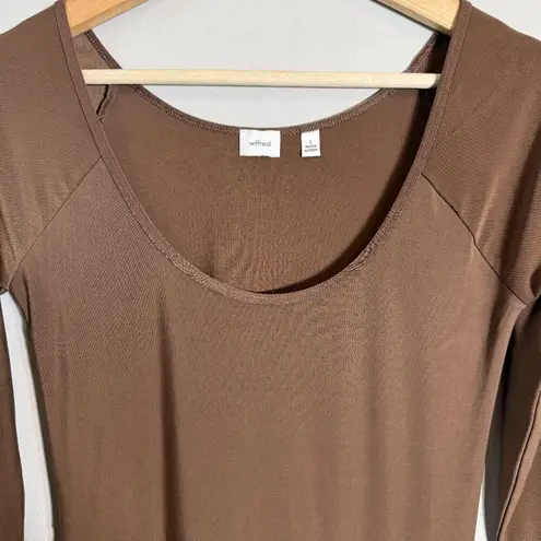 Wilfred Aritzia Nuage Asymmetrical Midi Dress Women's Small Brown Flowy Neutral