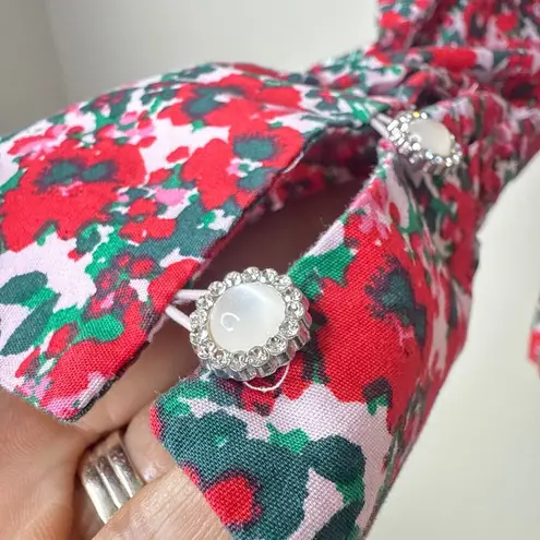 J.Crew  Cotton-Blend Poplin Ruffle Floral Long Sleeve Top XL Button Cuff Stretchy