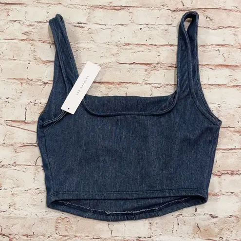 Timing  Blue Stretch Denim Cropped Corset Top Size S