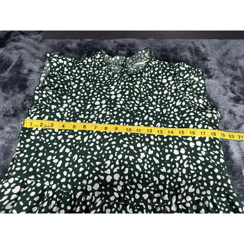 Angashion Women's Green Leopard Print Cap Sleeve Ruffle Neck Babydoll Blouse S