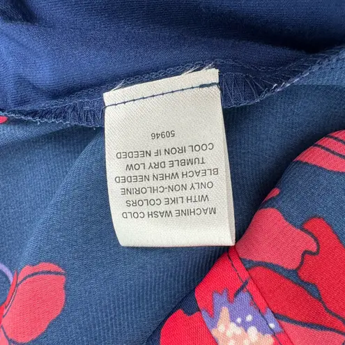 41 Hawthorn Orlee Blouse Womens Petite XS Poppy Floral Ruffle Neck Sleeveless Blue