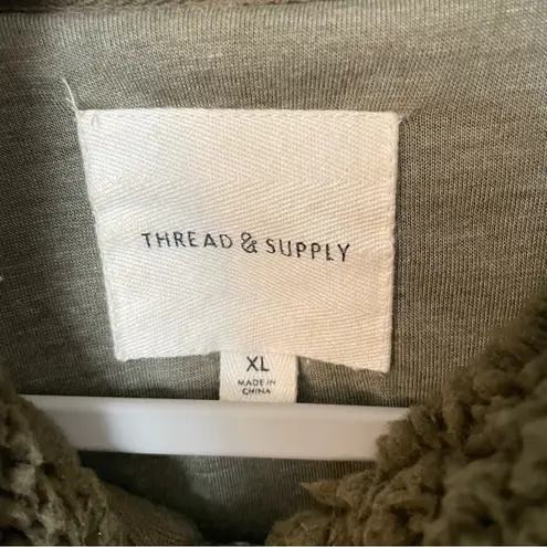 Thread & Supply Quarter Zip Teddy Sherpa Olive Green Pullover Coat Jacket XL