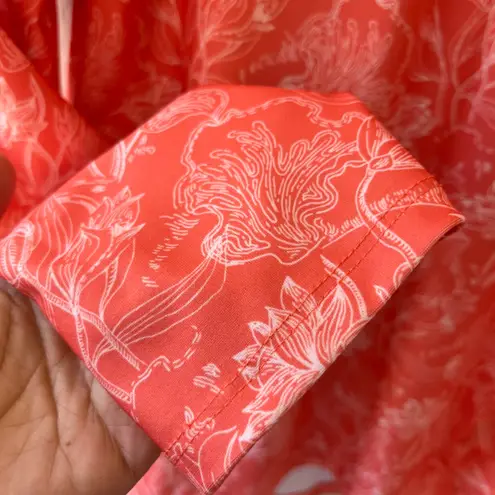 The American Outdoorsman Sz XL Coral Floral Rash guard Long Sleeve Sun Tee Top Orange