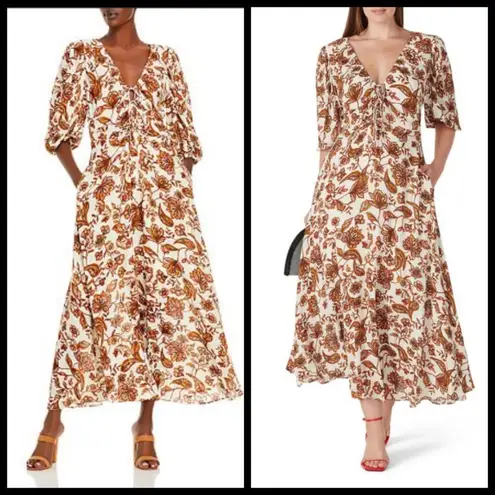 💕NICHOLAS💕 Printed Danielle Dress ~ Ivory Paisley Floral Print US 12 Crepe