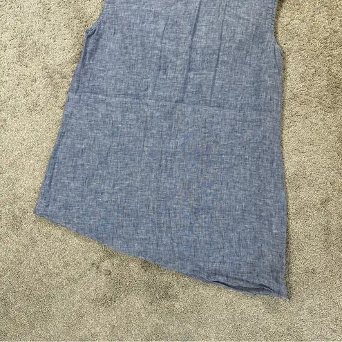 Garnet Hill Women’s Linen Tunic Top Asymmetrical Sleeveless in Chambray Blue 8