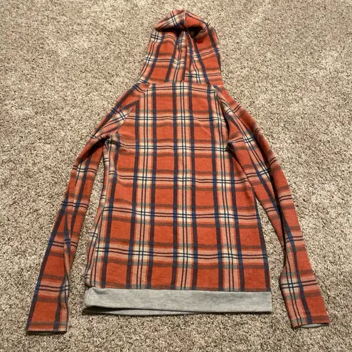 Plaid Orange and Gray Women's Hoodie Size XS