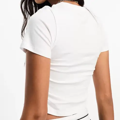Stradivarius  Tee with Ruched Side in White, Size L​​​​​​