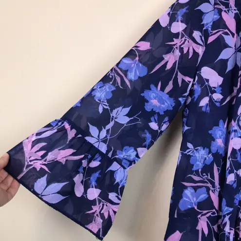 draper's & damon's Draper’s & Damon’s Women’s Floral Print Sheer Ruffle Open Front Cardigan