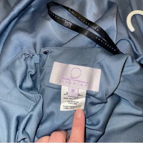 Hayley Paige Occasions Sky Blue Crepe Fitted Strappy Front Dress Size 8