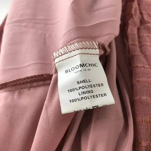 Bloomchic Solid Striped Notched Ties Up Pocket Flutter Maxi Dress Pink 18