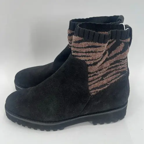 ANDRE ASSOUS Sock Boot Size 7 Sara Black Zebra Print NEW Leather Lug Sole NWOT
