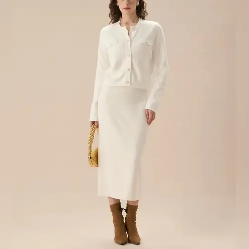 Berlook White Single Breasted Knit Cardigan Size M