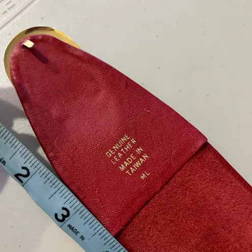 Vintage 90s Red Soft Genuine Leather Wide Golden Buckle Wrap Belt Size M Size M