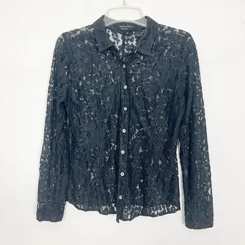 BCBGMAXAZRIA  Lace Black Button Down Top Size Medium