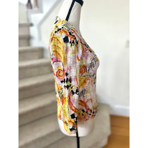 Alberto Makali Mixed Media Yellow Pink Harlequin Zip Up Sequin Cardigan