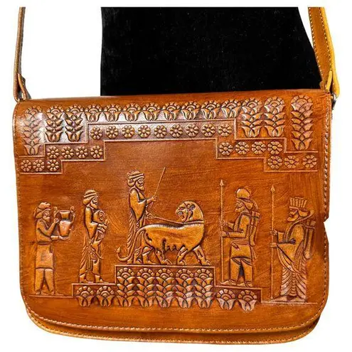 Charm Negar Leather Hand Tooled Persian Arabic Iran Artwork Crossbody NEW Brown