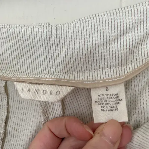 Sandro Beige Tan Pinstripe Twill Chino Bermuda Shorts ~ Women’s Size 6