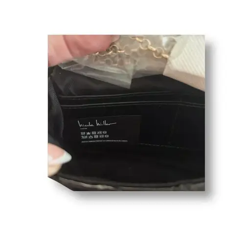 Nicole Miller  NWT Black Quilted Crossbody Bag Chevron Gold Chain Strap Purse