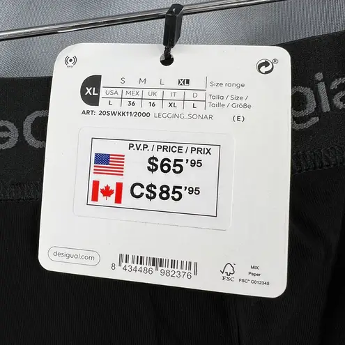 Desigual Black Leggings Logo Waist Casual Stylish Women US Large / EU XL New