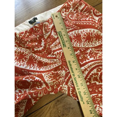 J. Crew Pants Women's City Fit Stretch Boho Orange White Paisley Cropped Size 10