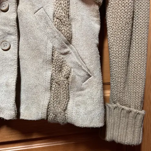 California vintage VTG 70s Women's Suede Leather Belt Knit Cardigan Sweater Jacket Beige Size Small