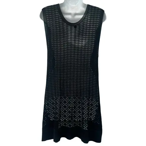 margaret o'leary  Black Mesh V-Neck Swim Cover Up Chevron Tunic Tank Top size S