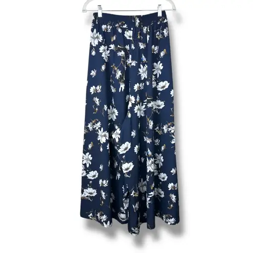 B My Story Blue Floral Hummingbird Ultra High Waist Wide Leg Parachute Pants Size L