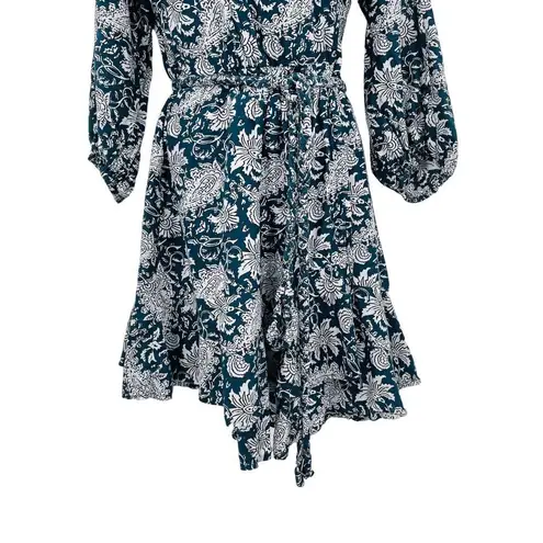 Apiece Apart Sabine Blue Floral Paisley Print Silk Cotton Mini Dress
