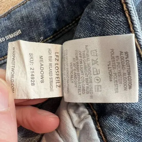 Warp + Weft Los Feilz Women's Distressed Jeans High Rise Relaxed Straight 32x28 Blue Size undefined