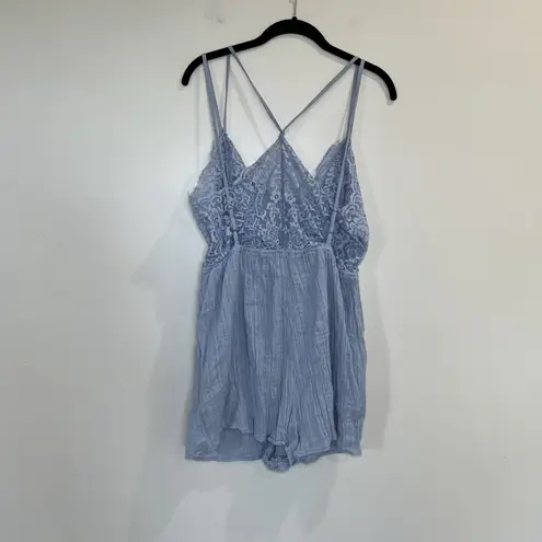 Anthropologie  Layered Cami Romper Sky‎ Cotton Sleeveless Mesh Size Large thumbnail 2