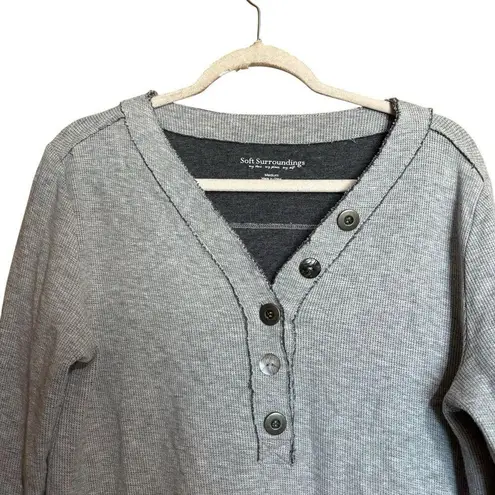 Soft Surroundings Tunic Top Medium Heather Grey Buttons Pocket Waffleknit Blouse
