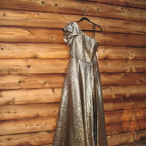 Mac Duggal 67297 Womens Antique Gold One Shoulder Metallic Ballgown Dress