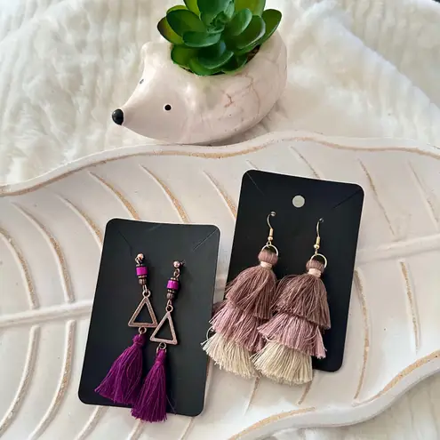 Tassel Boho Triangle Earrings Set Women Purple Brown Cream Dangle Ombre Jewelry
