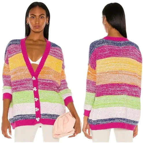 Olivia Rubin Mika rainbow stripe sequin cardigan Pink