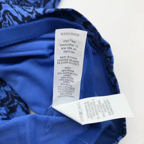 Aerie  Offline Real Me Longline Sports Bra Racerback Geometric Blue Black S