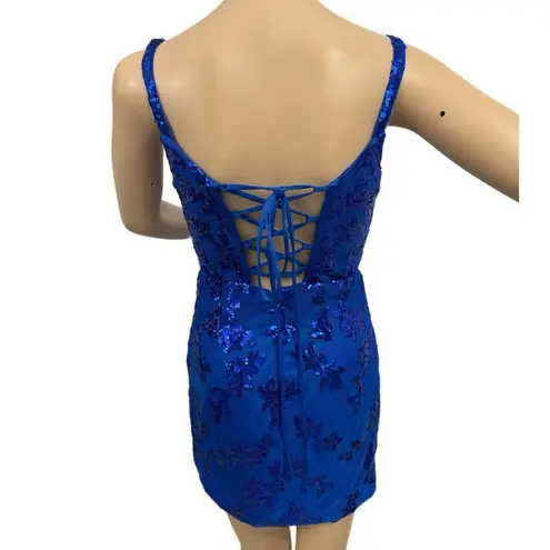 Boutique EAST COAST BELLA Royal Blue Sequin Cocktail Dress Corset Back Mini Women’s Sz 2