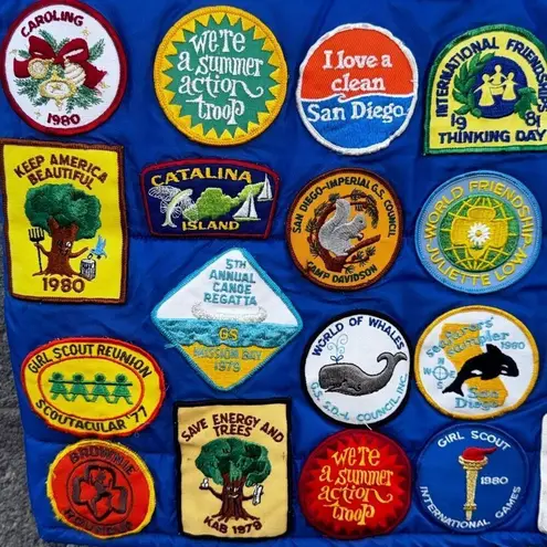 Vintage 70s 80s Girl Scout SWINGSTE Vest with Patches Blue Size M