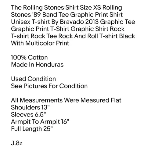 Bravado The Rolling Stones Shirt Size XS Rolling Stones '89 Band Tee Graphic Print Shirt Unisex T-shirt