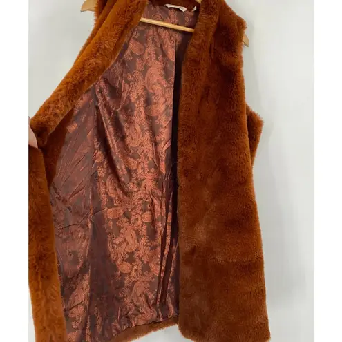 Soft Surroundings  Longline Vest Faux Fur Burnt Orange Brown Womens Medium