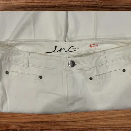 INC White Embroidered Flare Jeans Womens Petite 12P Stretch Comfort Wide leg