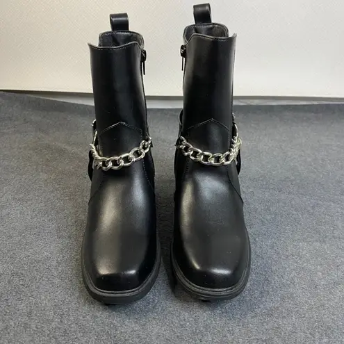 Pazzle Chain Accent Ankle Boots Women's Black Block Heel Square Toe Sz 7.5 NWOT