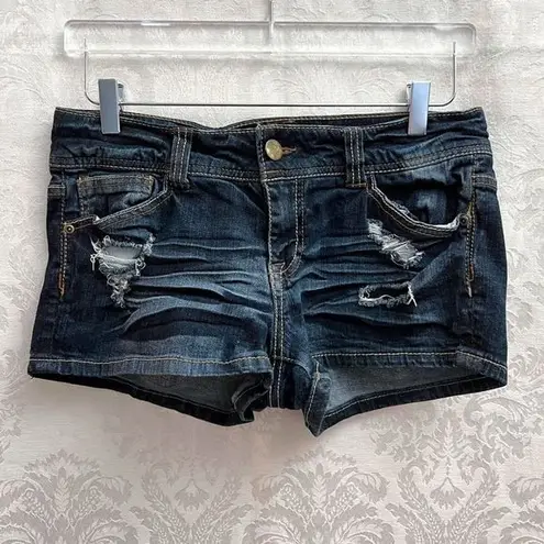 Forever 21 21Denim  Women’s Dark Wash Distressed Jean Short Shorts Size 28 GUC