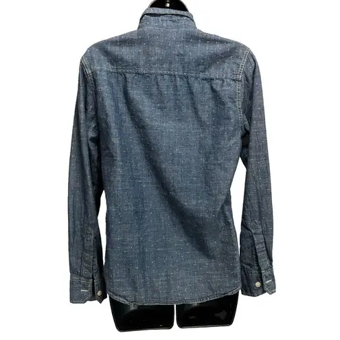 Arizona Jeans Arizona Jean Co Blue/White Dots Button Up Long Sleeve Shirt Size Small Cotton