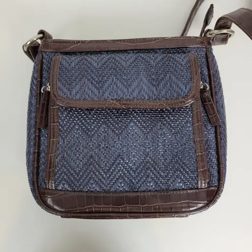 Coldwater Creek Womens Crossbody Bag One Size Blue Woven Straw Leather Purse